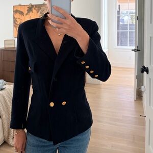 CHANEL Black Double-Breasted Blazer with Gold Buttons